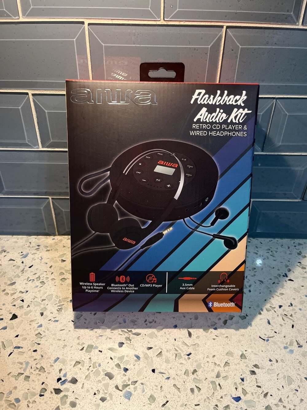 Aiwa Flashback Audio Kit Retro Portable CD Player with Wired Headphones and Earb